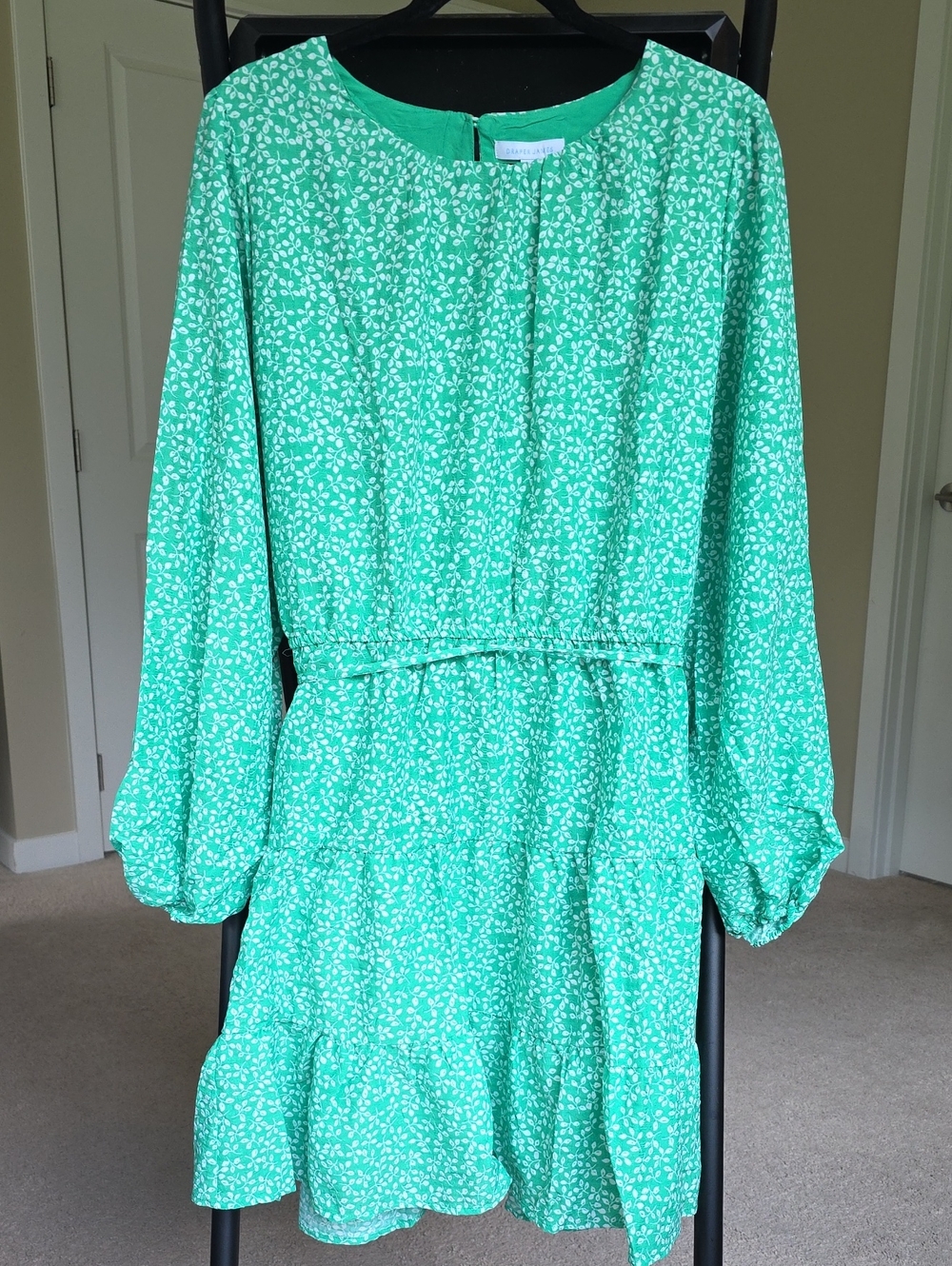 NWT Draper James Long Sleeve Tiered Belted Dress Green XXL